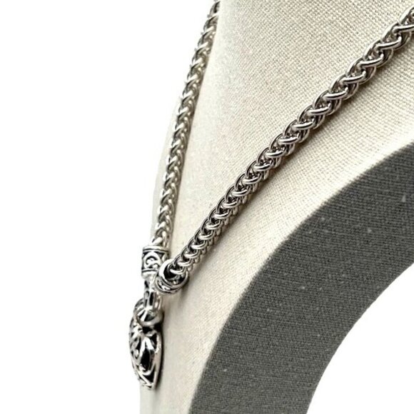 Vintage Silver Heart Pendant Necklace With Ornate Detailing 10” Long - Picture 3 of 5